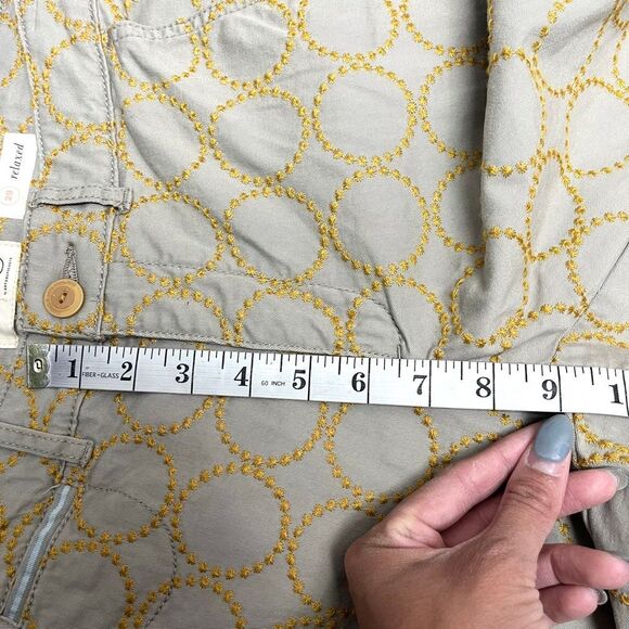 Anthropologie Pants Women’s 29 Tan & Yellow Embroidered Circle Relaxed Chino - Picture 9 of 10